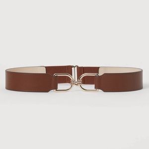 NWT H&M Brown Faux Leather Waist Belt w/ Gold Decorative Metal Buckle in Size XS